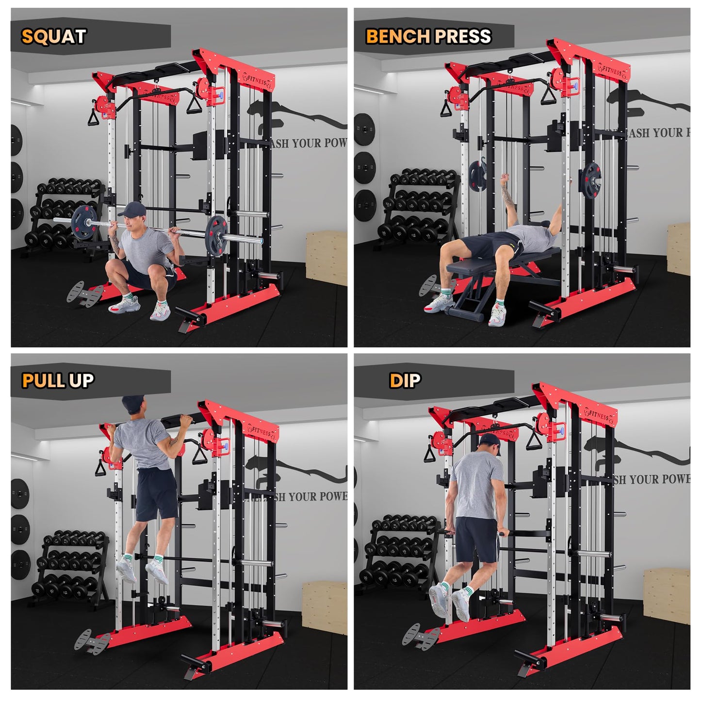 Power Cage Smith Machine, Power Cage Light Commercial Grade SuperiSquat Rack for Home Gym Equipment