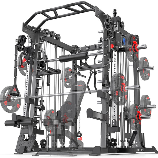 Smith Machine，Multi-Function Squat Rack Power Cage with Cable Crossover System,with Optional Weight Bench, Olympic Barbell Weight Set, for Home Gym (Black, L05-Power Cage Only)