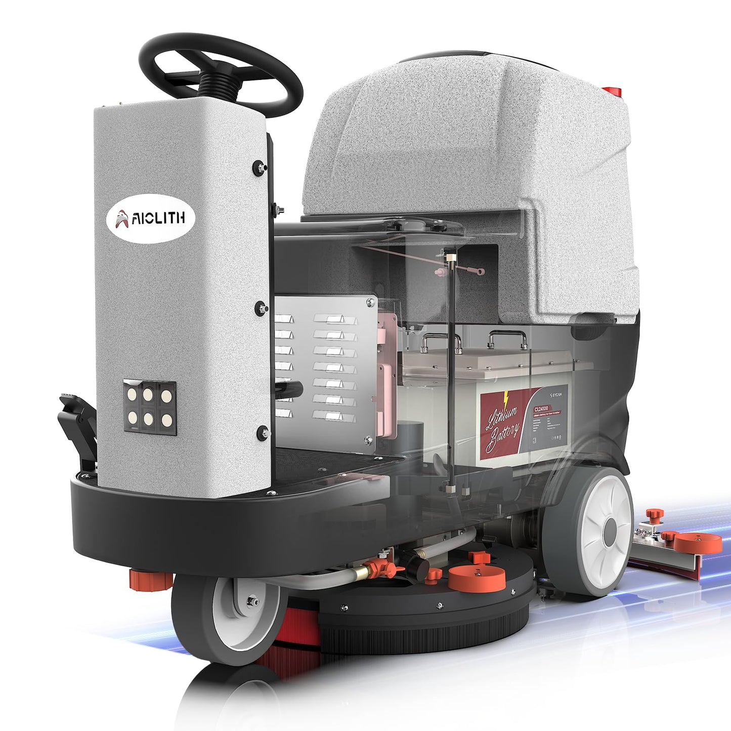 AIOLITH AF2225 Micro Ride-on Commercial Floor Scrubber, 25-Gal, 22" Brush, Up to 55000 ft²/h, Lithium Battery, Fast Charge, Industrial Riding Floor Cleaning Scrubber for Warehouse, Hospital, Garage