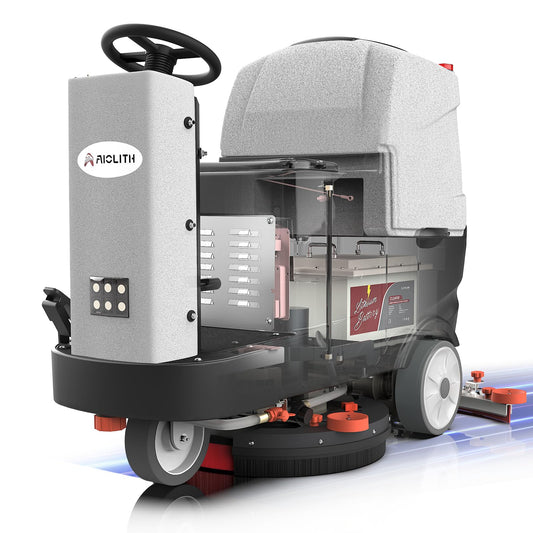 AIOLITH AF2225 Micro Ride-on Commercial Floor Scrubber, 25-Gal, 22" Brush, Up to 55000 ft²/h, Lithium Battery, Fast Charge, Industrial Riding Floor Cleaning Scrubber for Warehouse, Hospital, Garage
