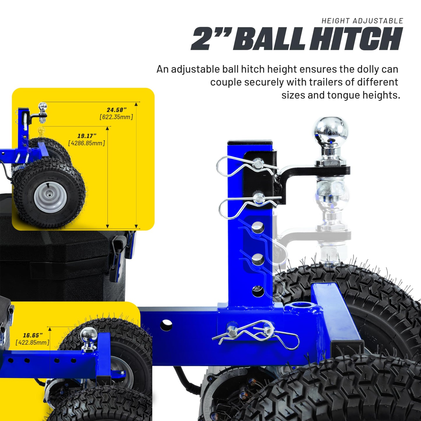 Goodyear Electric Trailer Dolly 3600LBS Max Trailer Weight 600LB Max Tongue Weight DC 24V 800W 7Ah w/Heavy Duty Commercial 2" Ball Hitch Mount
