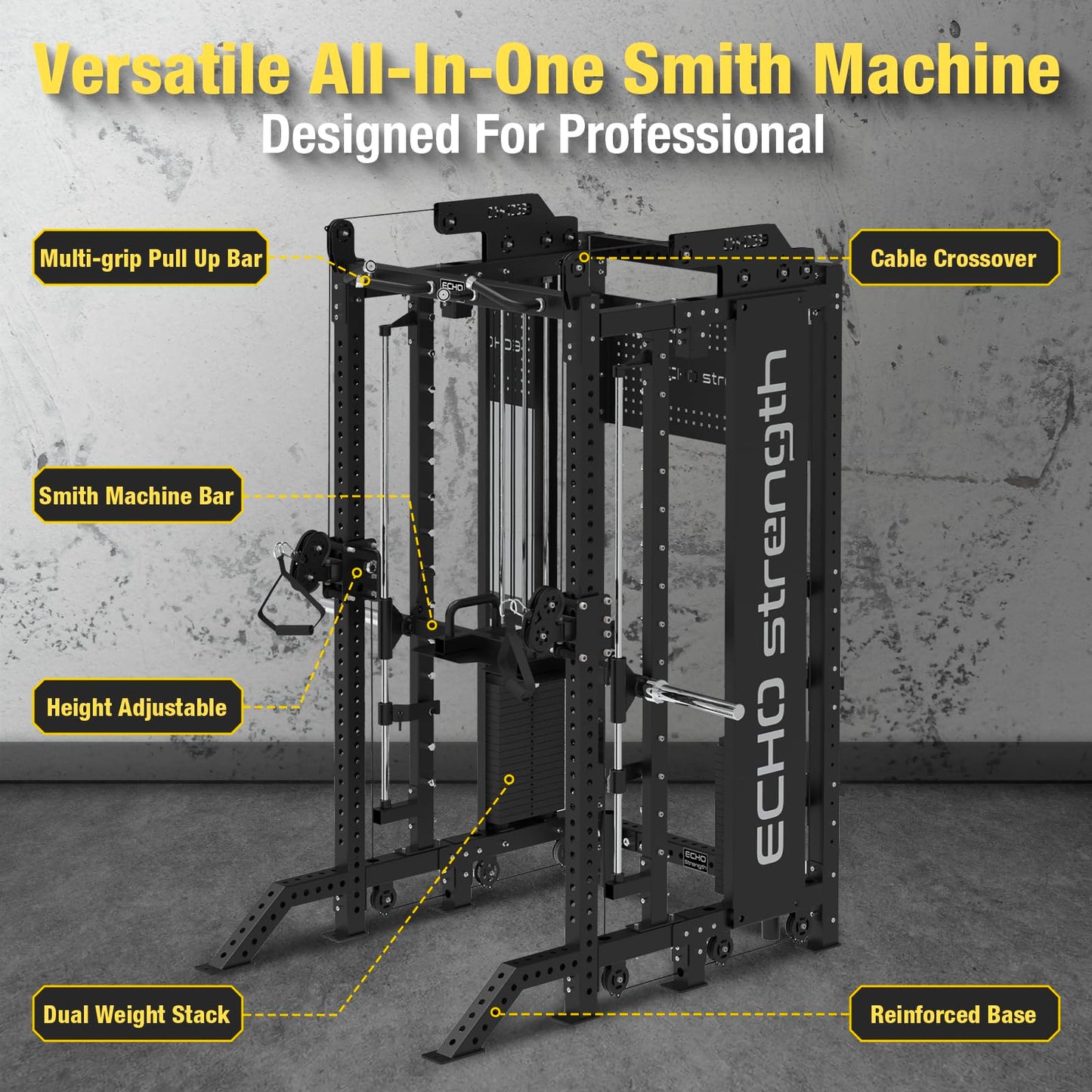 Commercial Functional Trainer Cable Machine with Dual Weight Stacks, Power Cage Squat Rack, Dual Cable Crossover Machine with Pulley System, Model C