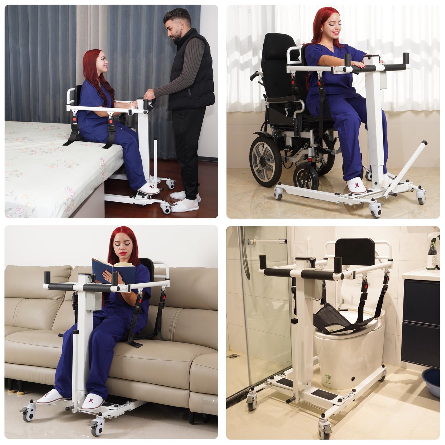 Foldable Electric Patient Lift Transfer Chair, Adjustable Height & Base Width, Portable Mobility Aid for Elderly, Bed to Wheelchair/Sofa/Toilet/Car Transfers (Upgrade Electric Patient Lift Chair)