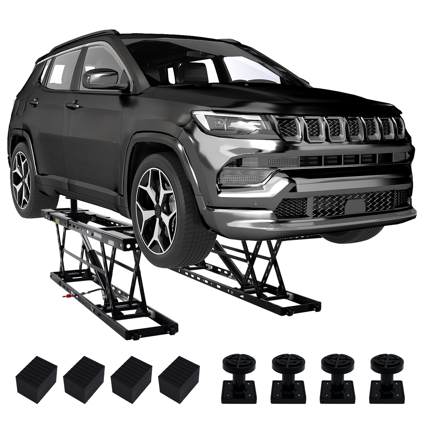 SPECRAFT 7000 LBS Portable Car Lift, Heavy-Duty Hydraulic Quick Jack with 25.4" Max Height, Multi-Safety Lock Bars & Wheels, Adjustable Scissor Lift for Cars, SUVs, Light Trucks, Garage Use, Black