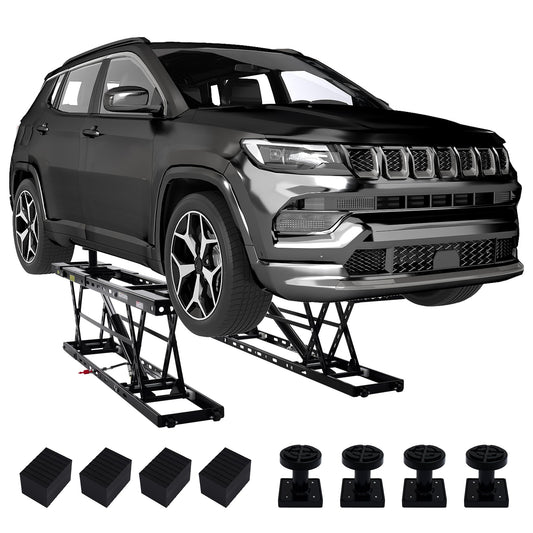 SPECRAFT 7000 LBS Portable Car Lift, Heavy-Duty Hydraulic Quick Jack with 25.4" Max Height, Multi-Safety Lock Bars & Wheels, Adjustable Scissor Lift for Cars, SUVs, Light Trucks, Garage Use, Black