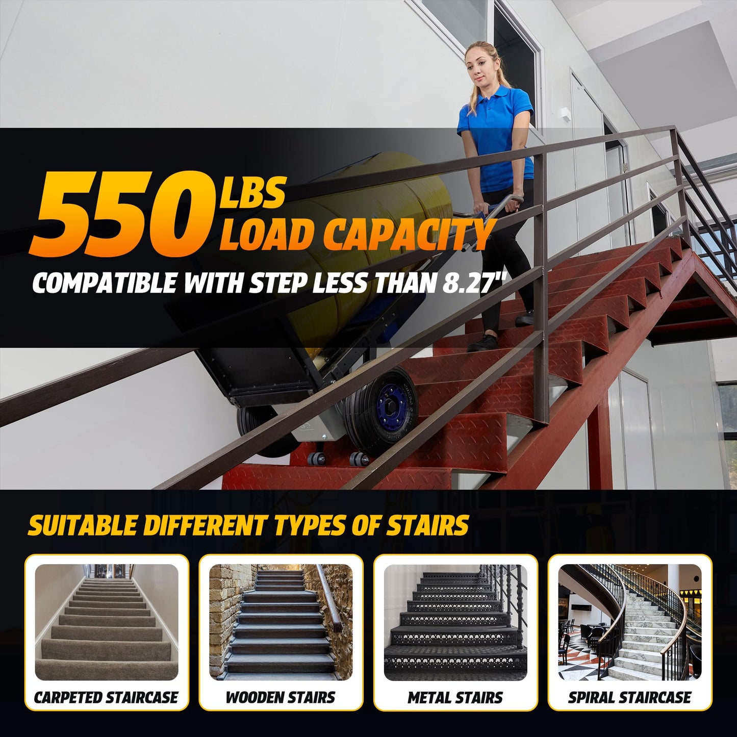 Electric Stair Climbing Dolly,Moving Heavy Objects Up and Down Stairs Effortless,550lbs Heavy Duty Stair Climber Hand Truck with Telescoping Handle (XSTO ZW47250)