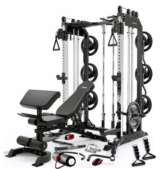 MiM USA Pro Master, All in One Home Gym, Smith Machine & Functional Trainer, 2000LB Capacity w/ Adjustable Bench, Arm Curl & Complete Attachment