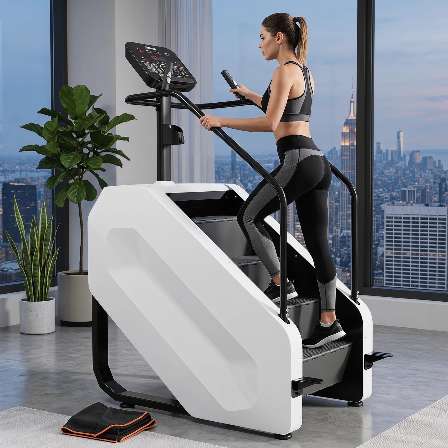 Stairmaster Machine with Led Screen, Commercial Grade Stair Climber for Cardio Training, 15 Speed Levels Continuous Climbing Exercise Machine, 15-164 Steps Per Minute White