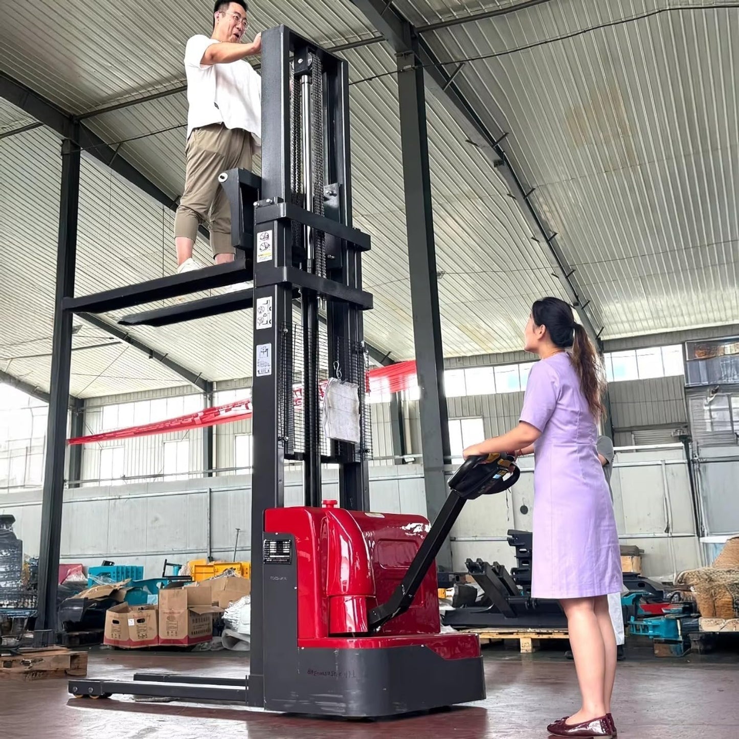 Powered Electric Pallet Stacker with Material Lift Features for Warehouse handling, Pallet Lifting, and Tight-Space maneuvering with Optional Fork Lift use