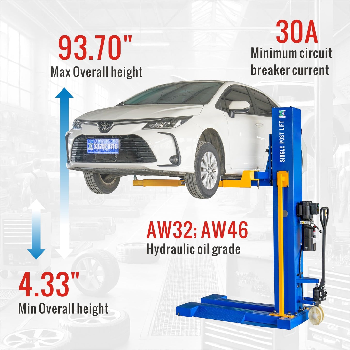 XK-M6200 Single Post Lift Car Lifts Model 220V Manually Unlock Mobile 12 Months Parts Replacement