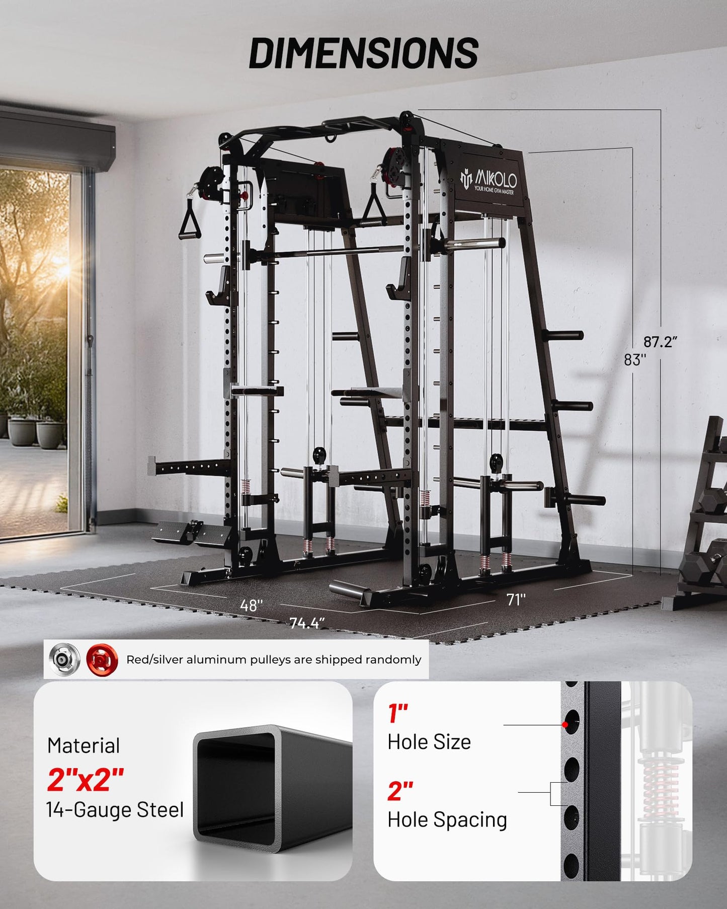 Mikolo M4 2.0 Elite Smith Machine, Multi-Function Squat Rack with LAT-Pull Down System & Cable Crossover Machine, Training Equipment with Leg Hold-Down Attachment, Black