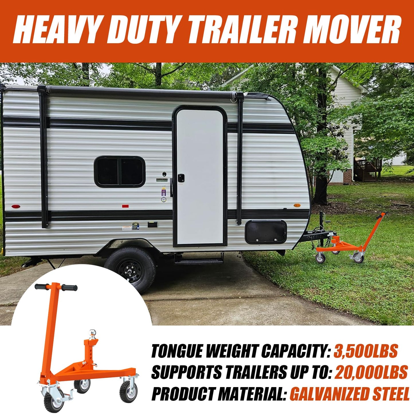 NUOVEPE Trailer Dolly with 2 Inch Ball, Trailer Mover Heavy Duty, Jet Ski Dolly 20000 LBS Road Rating, Adjustable Tongue Height for Moving Trailers, Campers, Jet Skis, RVs, Boats