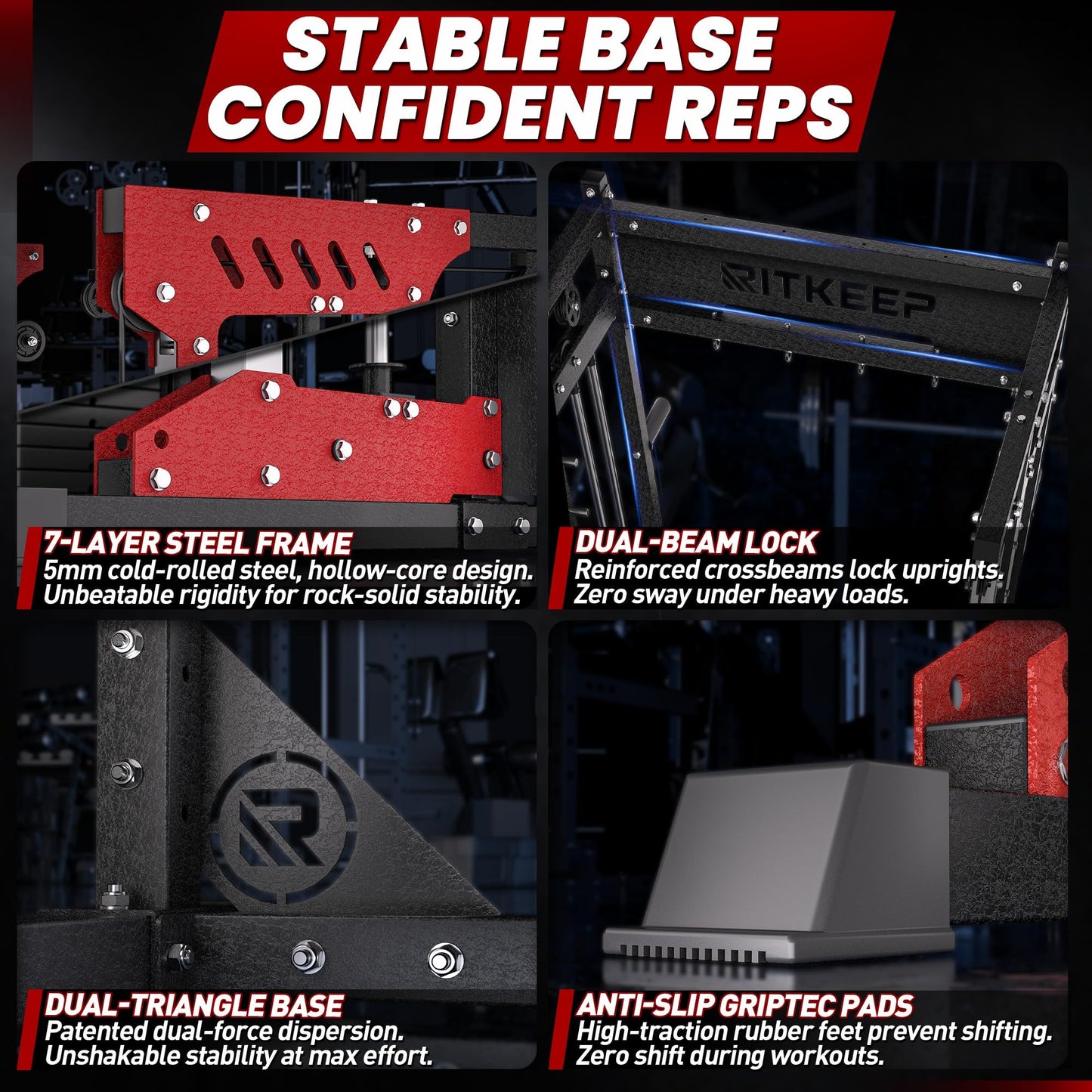 Home Gym Smith Machine with 320lb Weight Stacks – 6-in-1 Power Rack, Crossover, Pull-Up & Dip Station, Full Body Strength Training – RitKeep PMAX-5600 Pro (Red&Black(320LB)-2025 Version)
