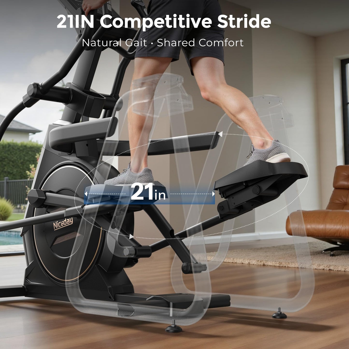 Niceday Elliptical Exercise Machines, Elliptical Machines for Home Use, Elliptical Training Machines 20IN Stride, Magnetic Elliptical Machine with 32-Level Resistance and Smart Touchscreen