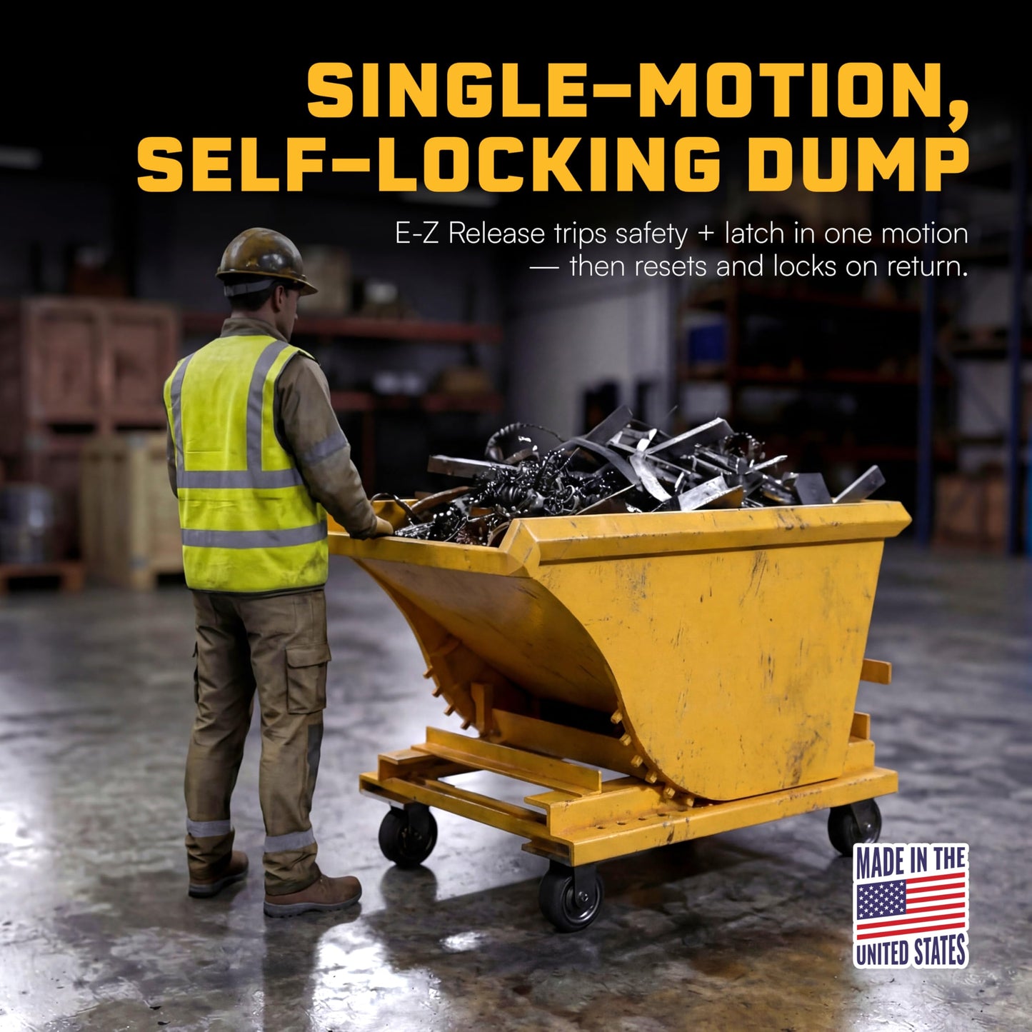 Apex Heavy Duty Self-Dumping Hopper with Casters, 1/2 Cubic Yard Capacity, 6000 lb Load, Durable Steel Construction, Commercial and Industrial Use, Made in The USA (1/2 Cubic Yard)