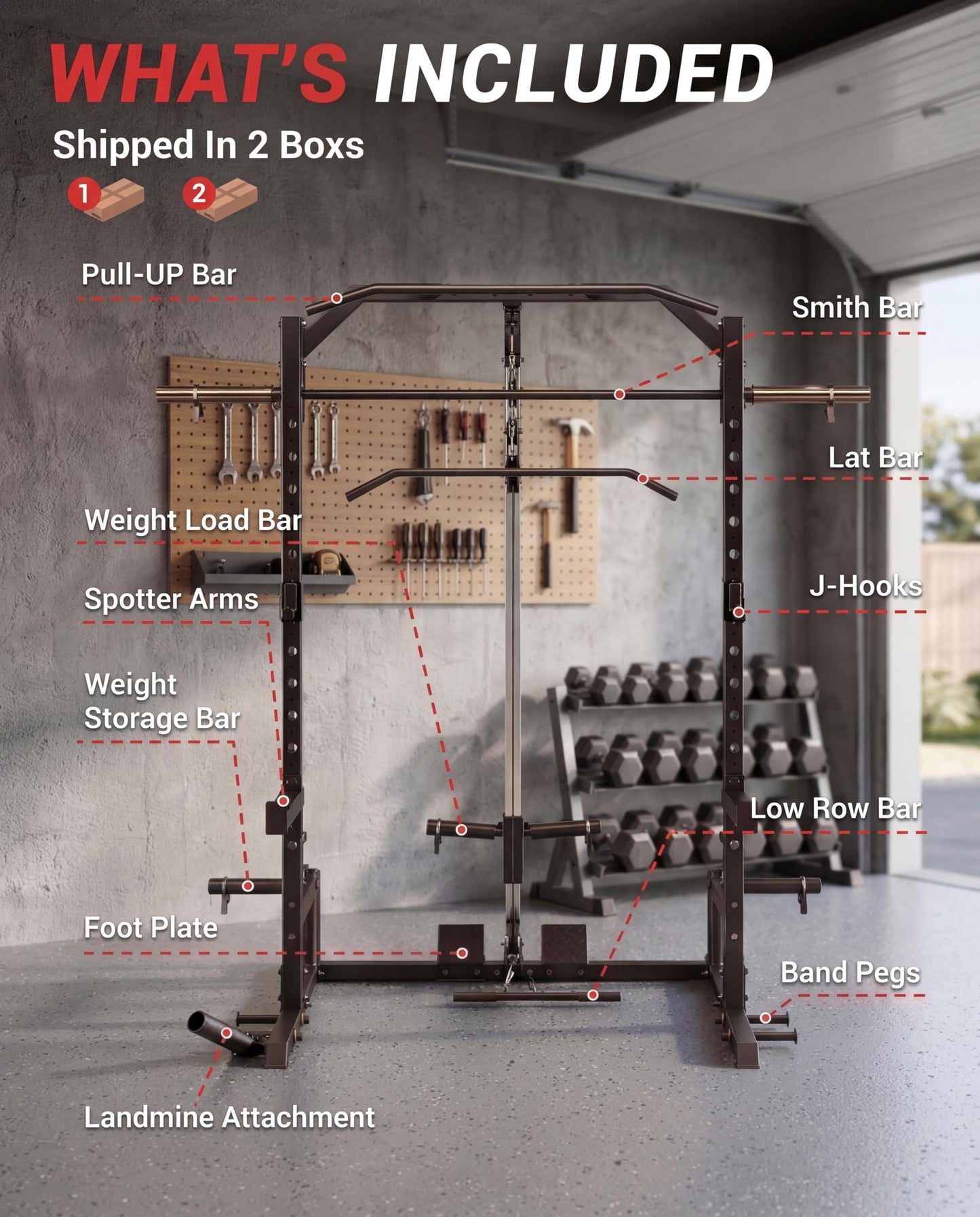 All in One Smith Machine Home Gym, Compact Functional Trainer with Cables & Bench, 1000LBS Capacity Smith Machine for Home, Adjustable Power Rack, Full-Body Strength Training Equipment, LAT Pulldown