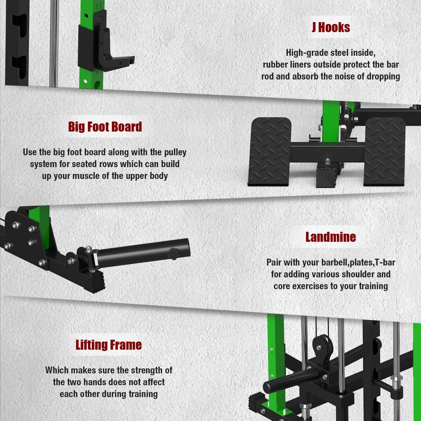 ONNO Smith Machine, 2200lbs Squat Rack with LAT-Pull Down & Cable Crossover System, Multi-Function Power Cage for Home Gym with Leg Hold-Down Attachment, Green