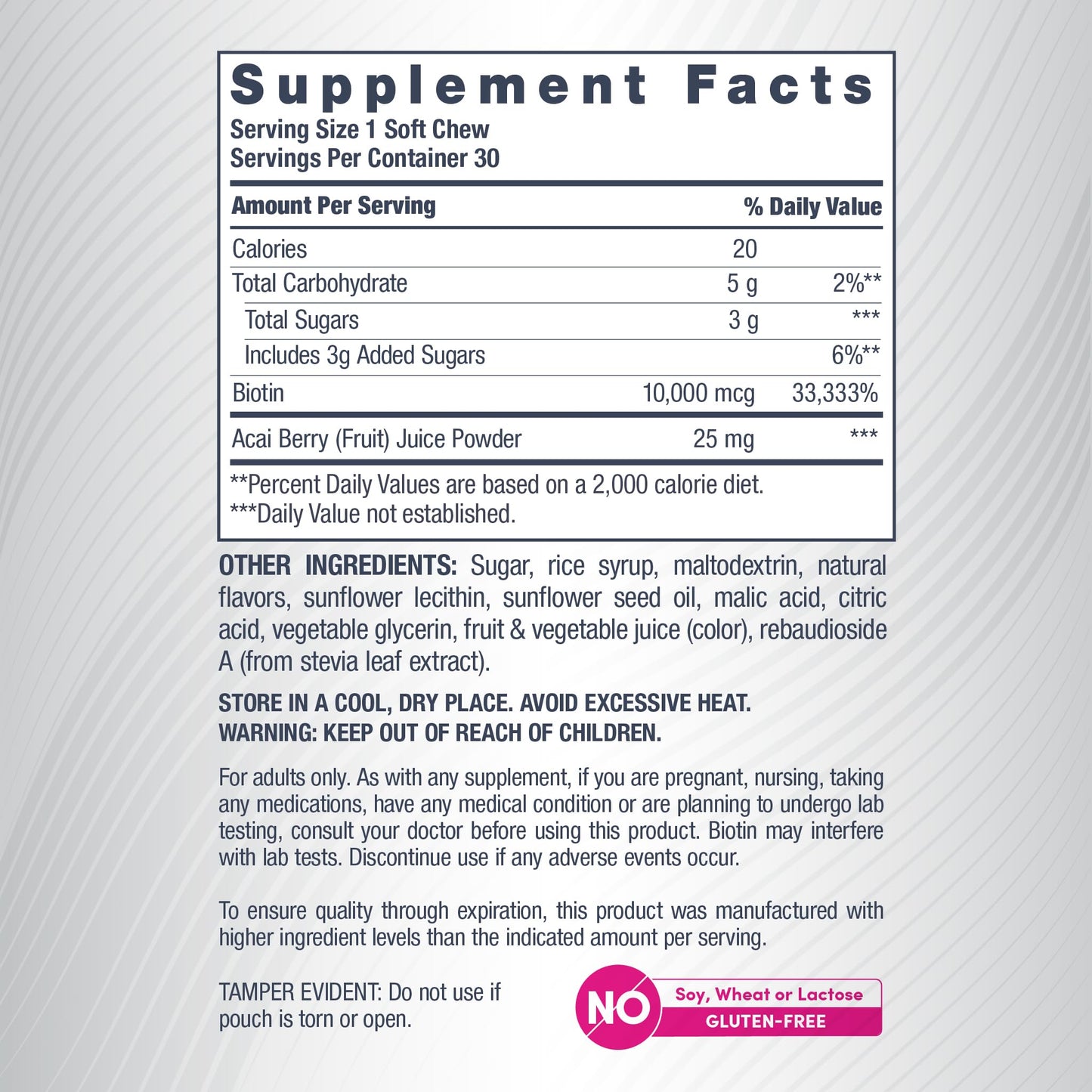 NeoCell Biotin Beauty Soft Chews | 30 Chewables | 10000mcg | Hair, Skin & Nails | Acai Berry Flavor