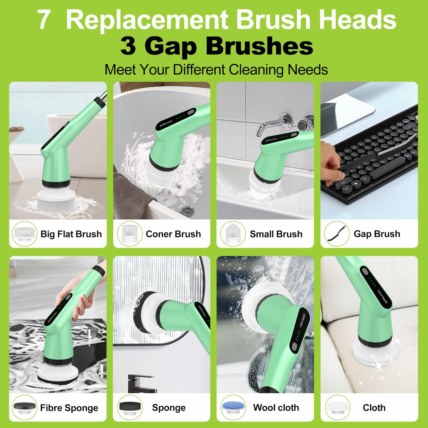 G2-Electric Spin Scrubber - IPX7 Waterproof 12-in-1 Shower Cleaner Brush, Retractable Handle & 2-Speed for Bathroom, Bathtub, Kitchen, Tile Floors