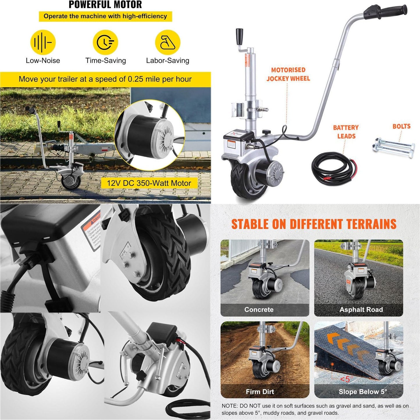 ToayNia Electric Trailer Dolly,Motorized Trailer Wheel Trailer Mover,12V/350W Trailer Jack,Mobile Trailer Tool, 8'' Rubber Tire,for Trailers, Boats, Campers & Caravans