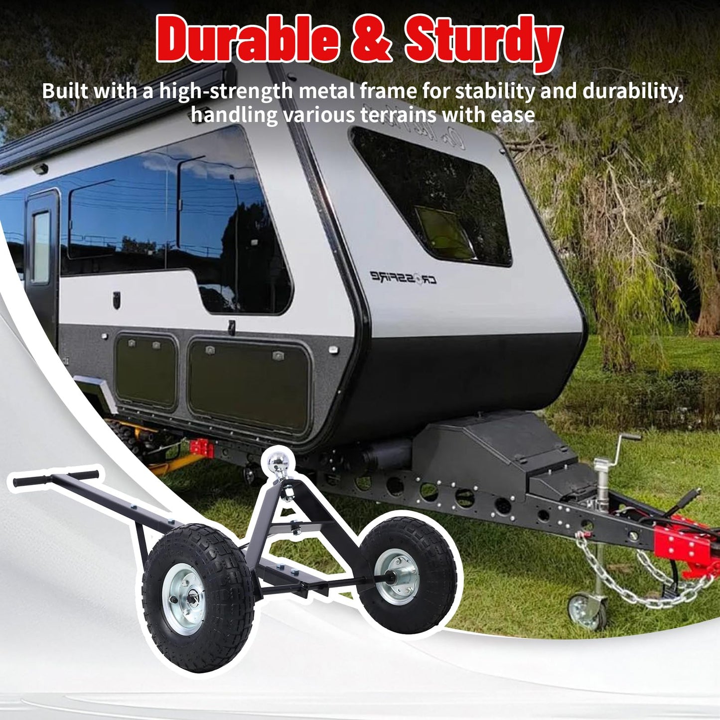 600 LB Load Capacity Trailer Dolly, Heavy Duty 2-Wheel Hand Trailer Mover with 1-7/8" Hitch Ball, Dual 10” Pneumatic Tires for RV, Boat & Utility Trailers