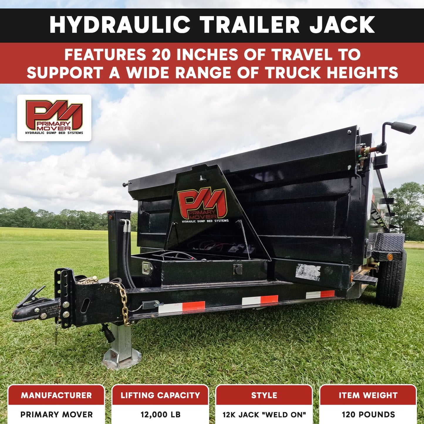 Hydraulic Trailer Jack (12,000 lb) - Power Jack 12K Double Acting, Lift Trailer Jack Stand Kit (12k Jack Weld On) PFJ-1-ADS-K
