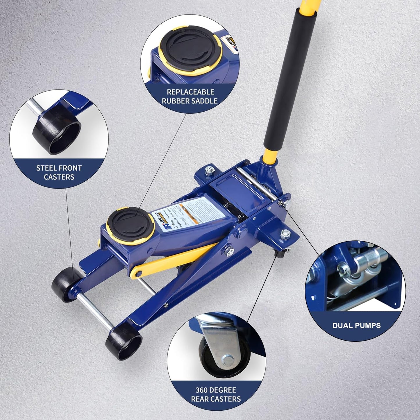 Floor Jack,Heavy Duty 3 Ton Floor Jack,Low Profile Hydraulic Jack, Steel Service Jack Quick Rise with Double Pump Quick Lift