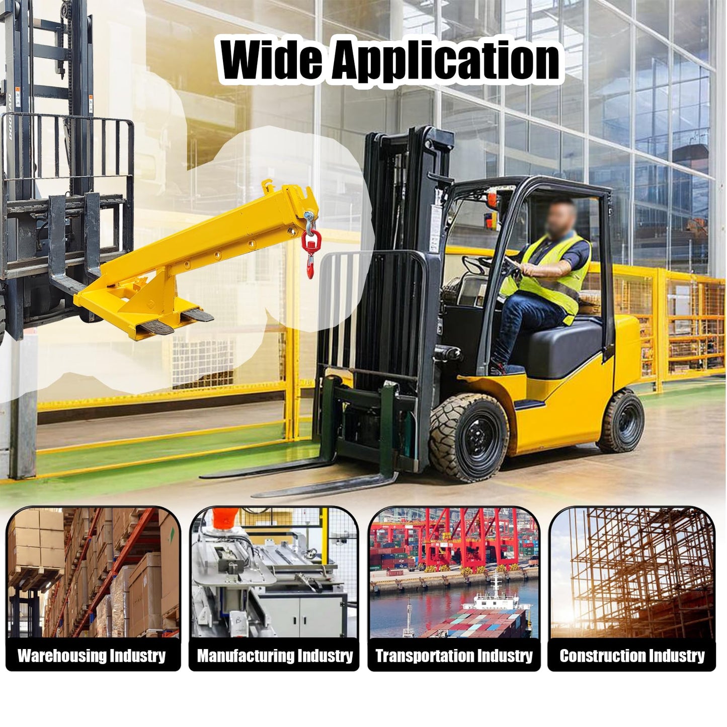 INTSUPERMAI Forklift Mobile Crane 11000lbs/5T Capacity Adjustable Forklift Jib Boom Crane Max 94.5" Telescopic Arm with Truss Hoist Jib Boom and Hook for Warehouses Factories Workshops