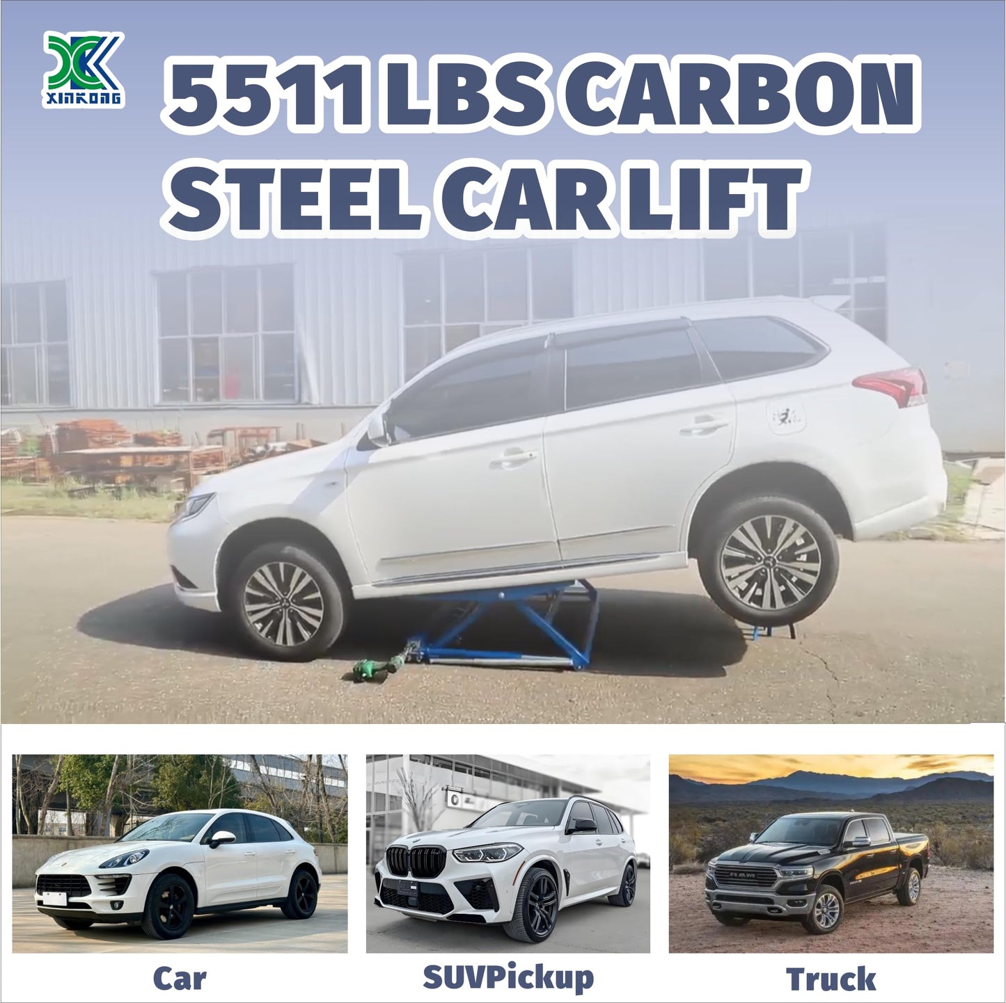 XK Portable Car Lift LM250T – 5511 lbs Auto Scissor Lift with Dual Platforms & 2 Adjustable Support Stands, Adjustable Width & Height, Heavy-Duty Vehicle Lift for Home Garage & Auto Repair Shop