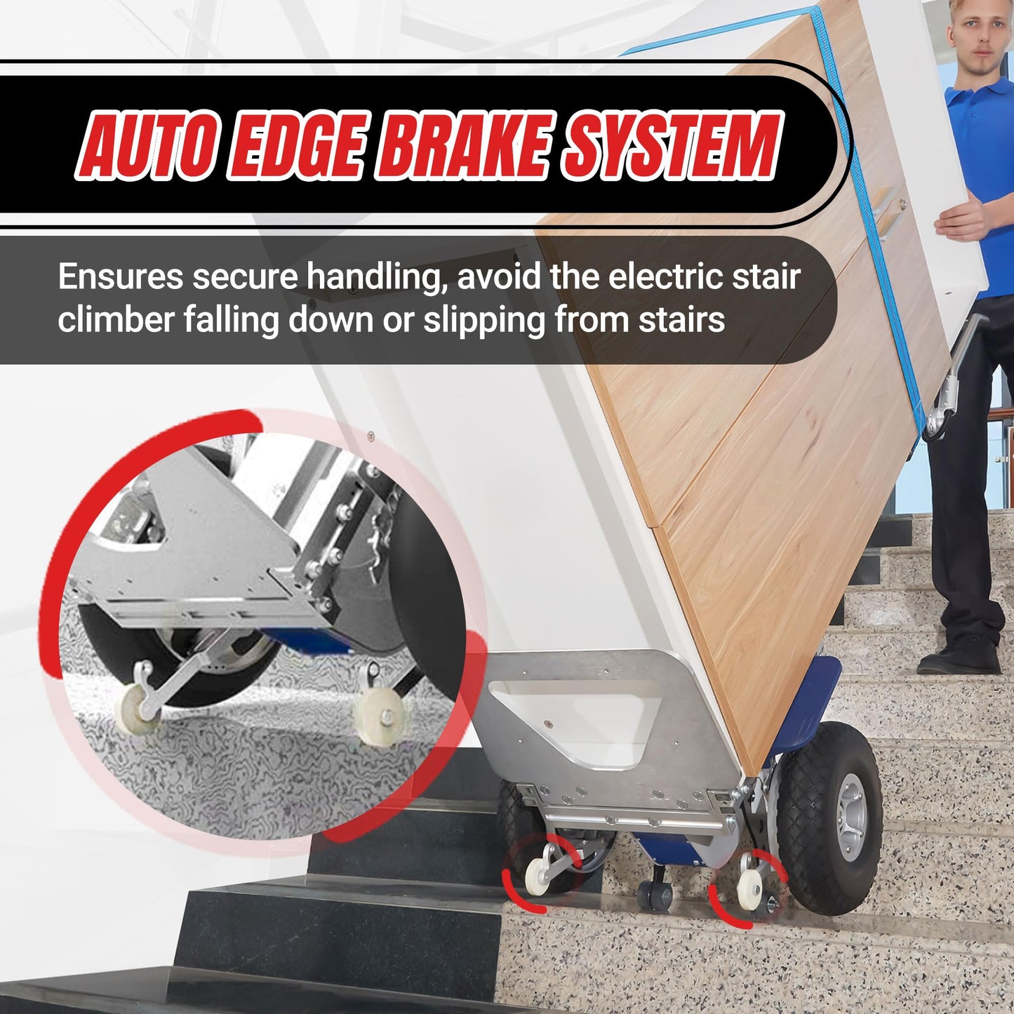 XSTO ZW7170GFC Folding Stair Climbing Hand Trucks Dolly for Moving, 375lbs Load Heavy Duty, Electric Stair Climber Cart with Brakes