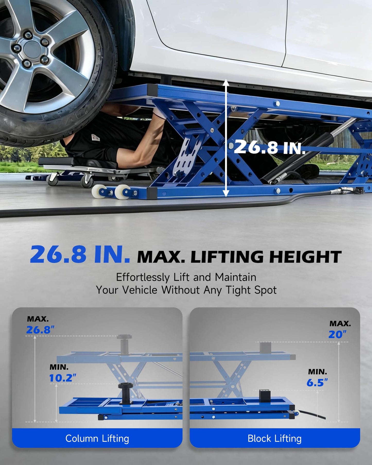 Orion Motor Tech Portable Car Lift with 7000lb Capacity, Heavy-Duty Adjustable Car Jack (26.8 in Max Height) for Sedan, Pickup Truck & SUV with Auto Lock Extension Plates