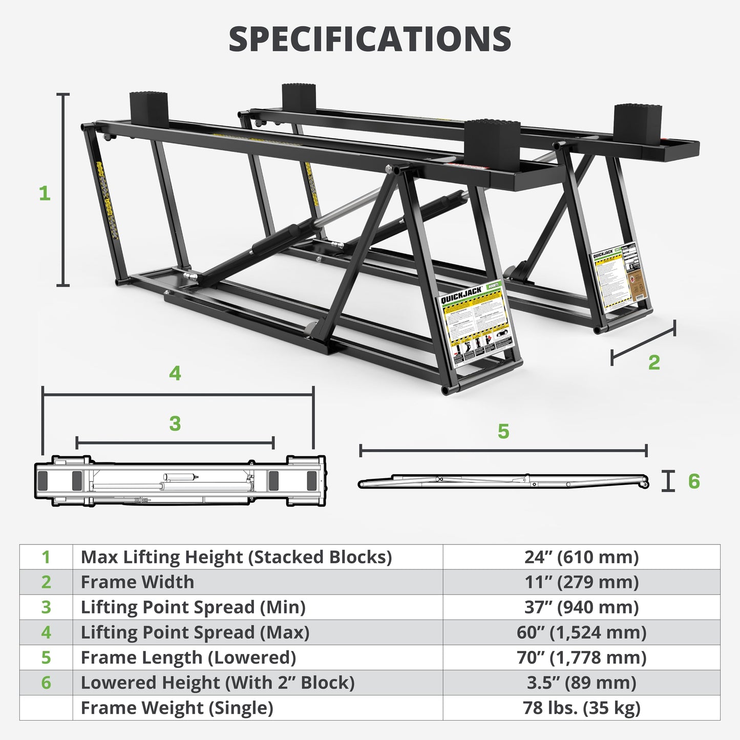QuickJack Bundle - 6000TL Portable Car Lift, Wall Hangers & Pinch-Weld Blocks, ALI Certified, 6,000-lbs. Capacity, 110V Power Unit, Car Lift for Garage, Shop, & Mechanic