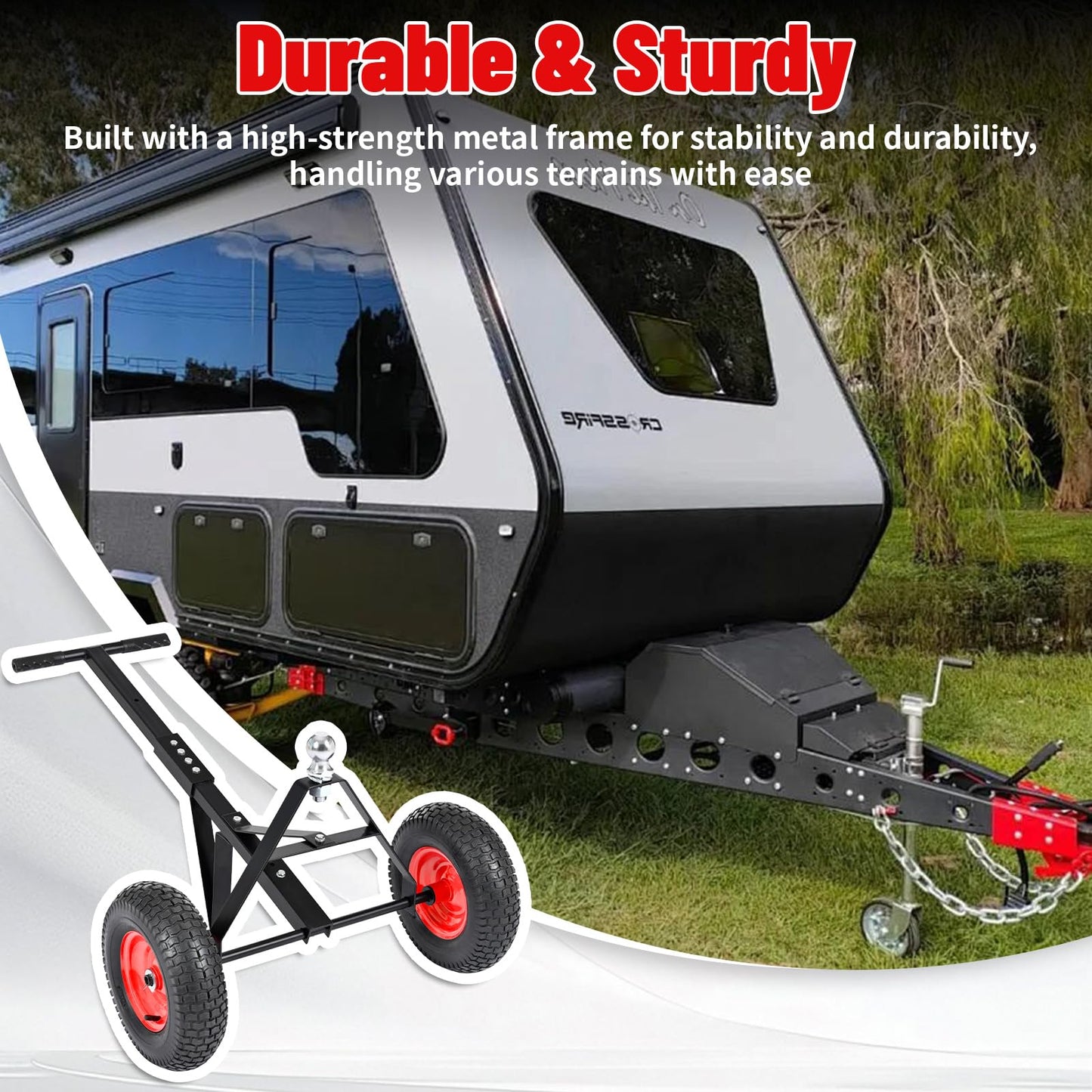 600 LB Load Capacity Trailer Dolly, Heavy Duty 2-Wheel Hand Trailer Mover with 2” Hitch Ball, Dual 13” Pneumatic Tires for RV, Boat & Utility Trailers