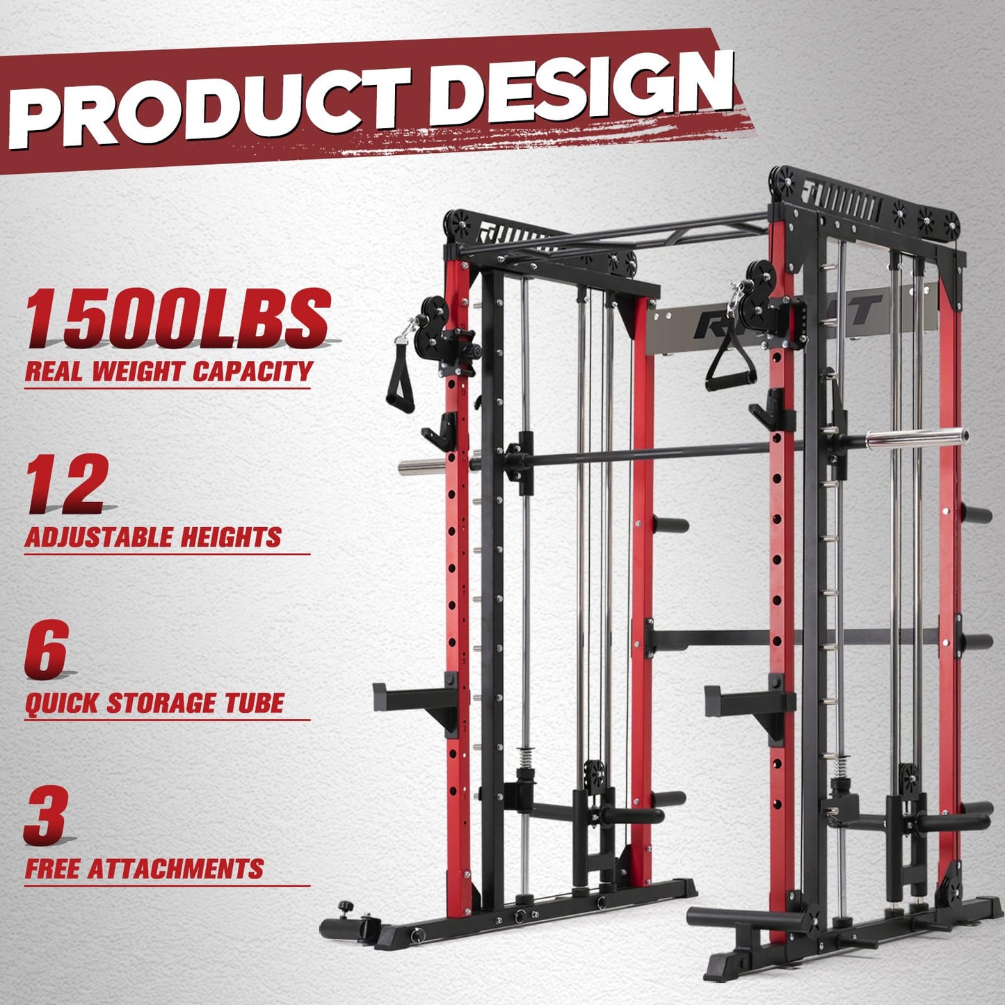 RitFit M1 Smith Machine with Cable Crossover System, Multi-Function Squat Rack Power Cage for Home Gym, Power Rack and Packages (M1 Package (with Color BP 260 LBS), Red)