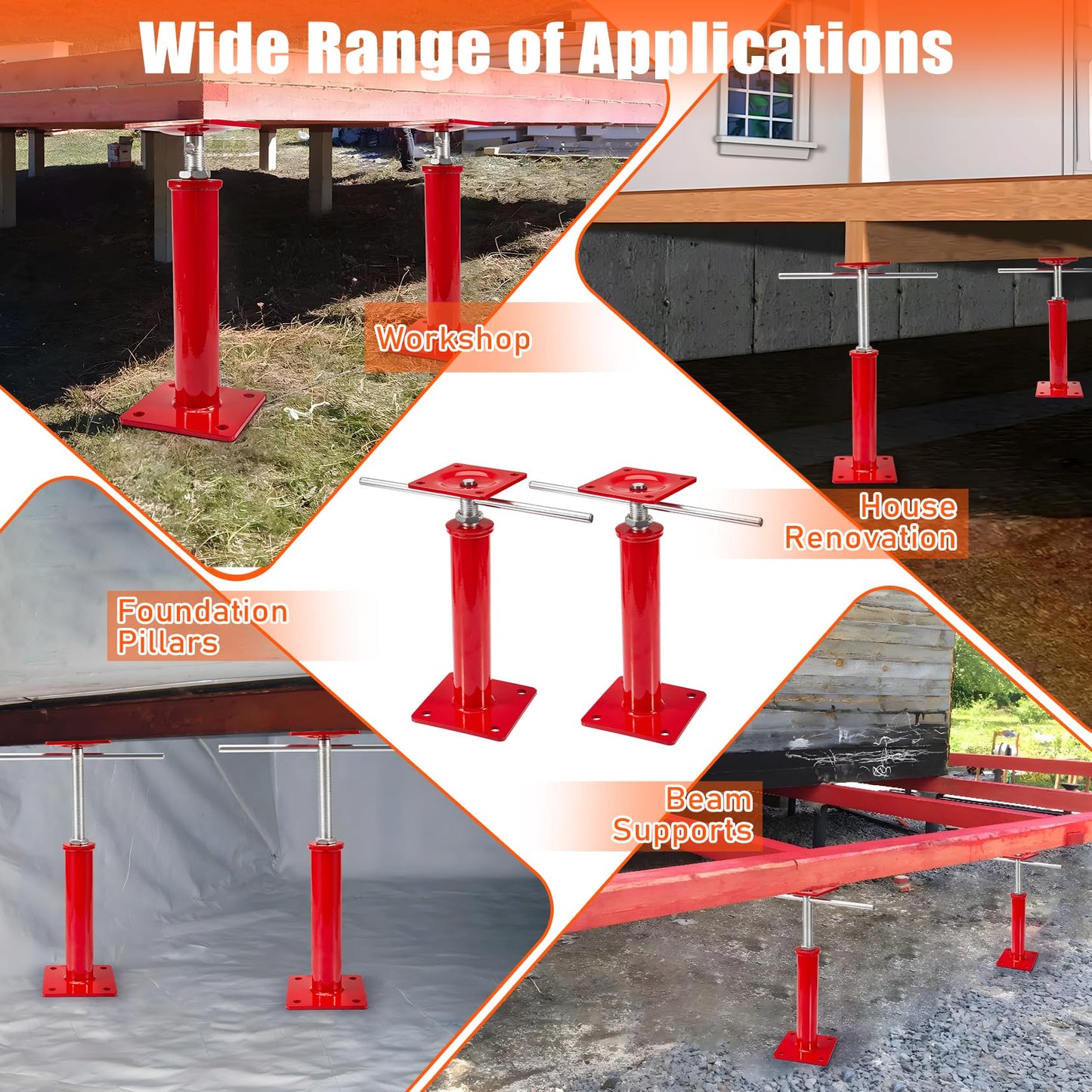 B4B BANG 4 BUCK House Jacks for Leveling Crawlspace, 11" - 16" Height Range, 11023 lbs Max Load Capacity, House Floor Jacks Post Pole for Leveling, 2 Pack