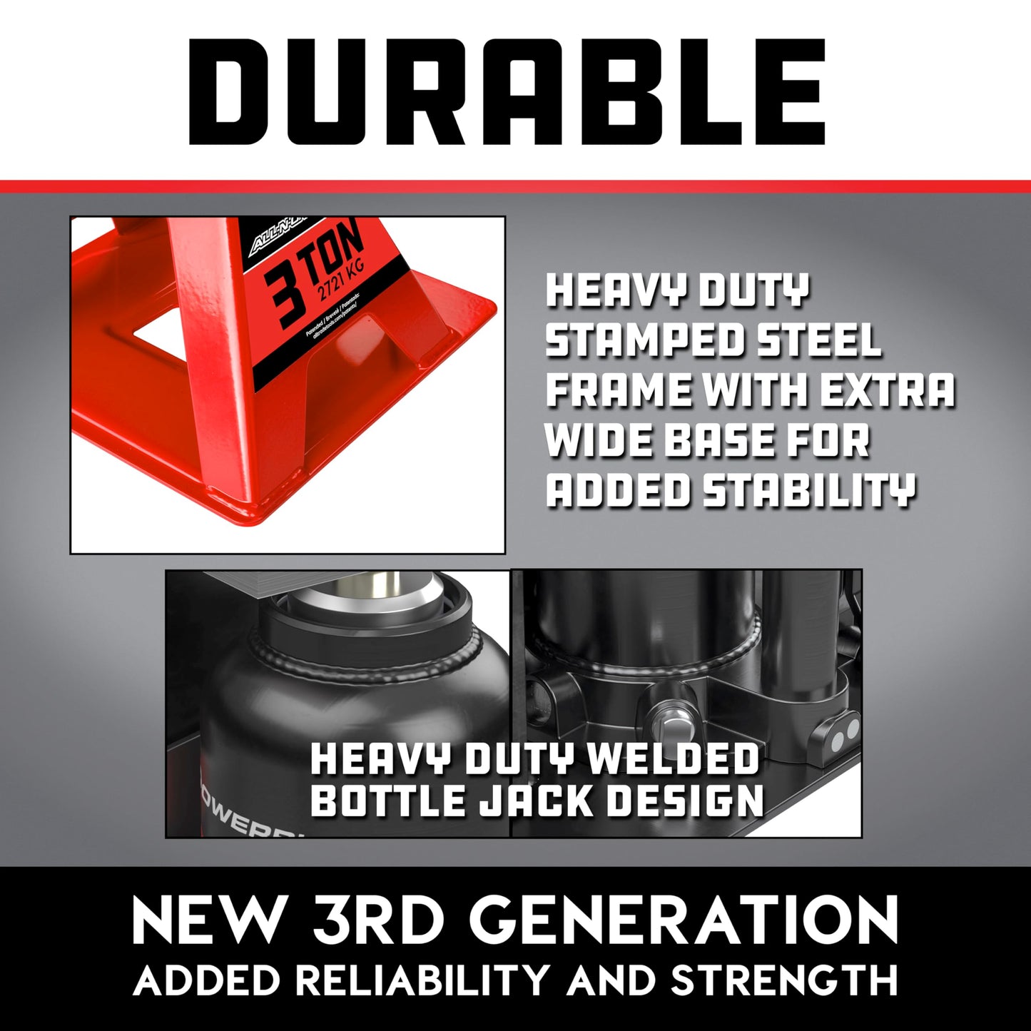 POWERBUILT 3 Ton All-in-One Hydraulic Bottle Jack and Jackstand in One, Compact, Wide Base, 11-21 inch Range, Eliminates Jackstands, for Trucks, SUVs, RVs, Trailers, Not for Sedans (Orange) 640912OR
