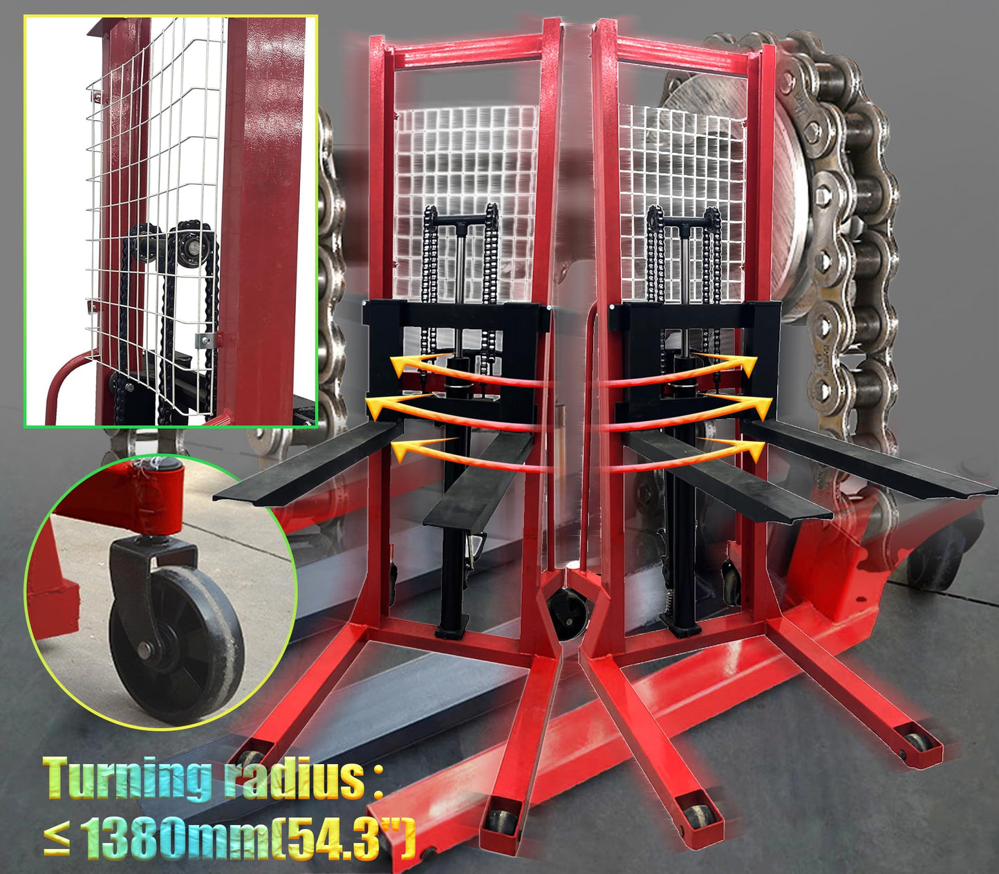INTSUPERMAI Manual Pallet Stacker Manual Forklift 4400 lbs/2 Tons Capacity 63inch Lift Height Adjustable Forks Width Manual Hydraulic Hand Pump Lift Truck Hand Pump Stacker