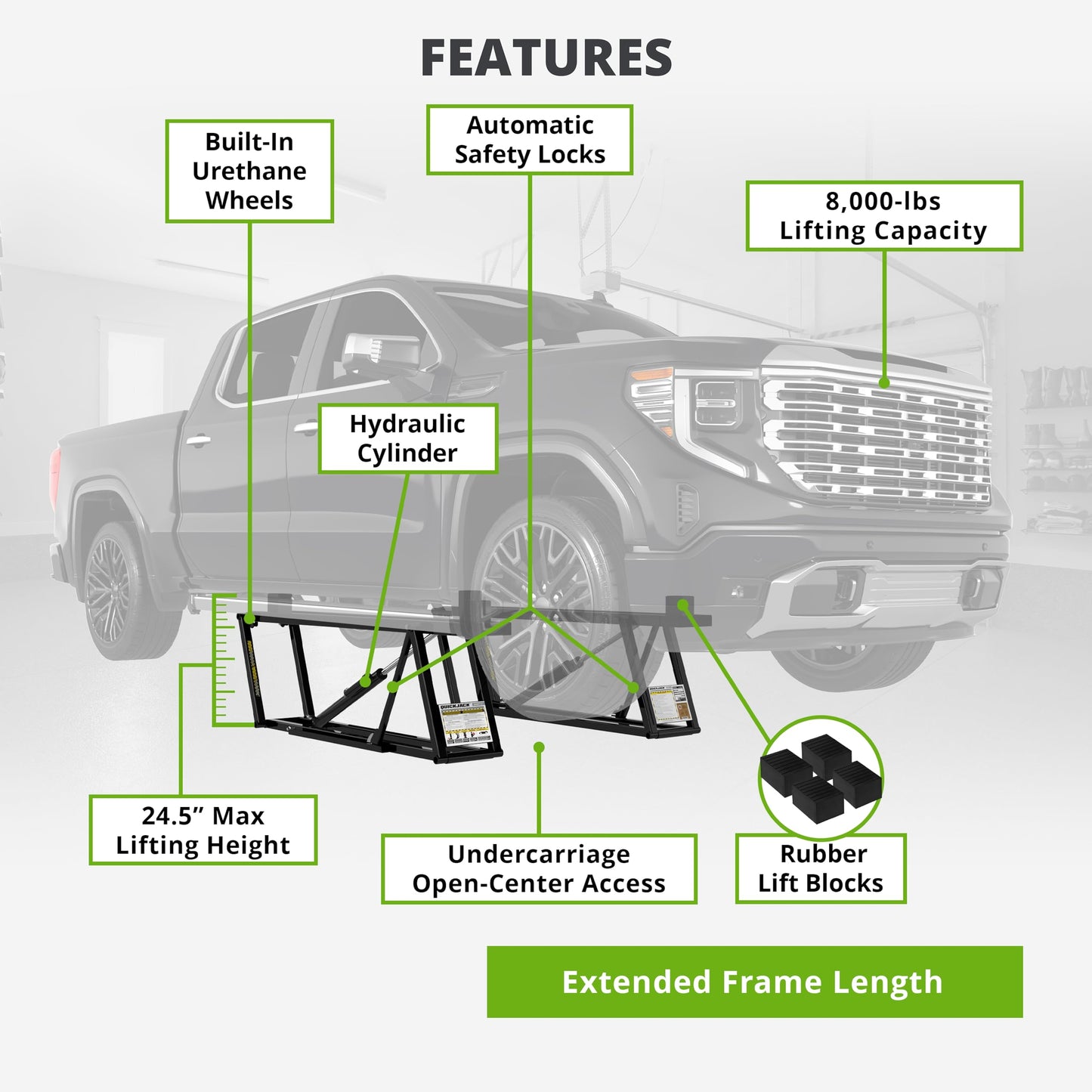 QuickJack Bundle - 8000TLX Portable Car Lift, Wall Hangers & SUV Adapters, ALI Certified, 8,000-lbs. Capacity, 110V Power Unit, Car Lift for Garage, Shop, & Mechanic