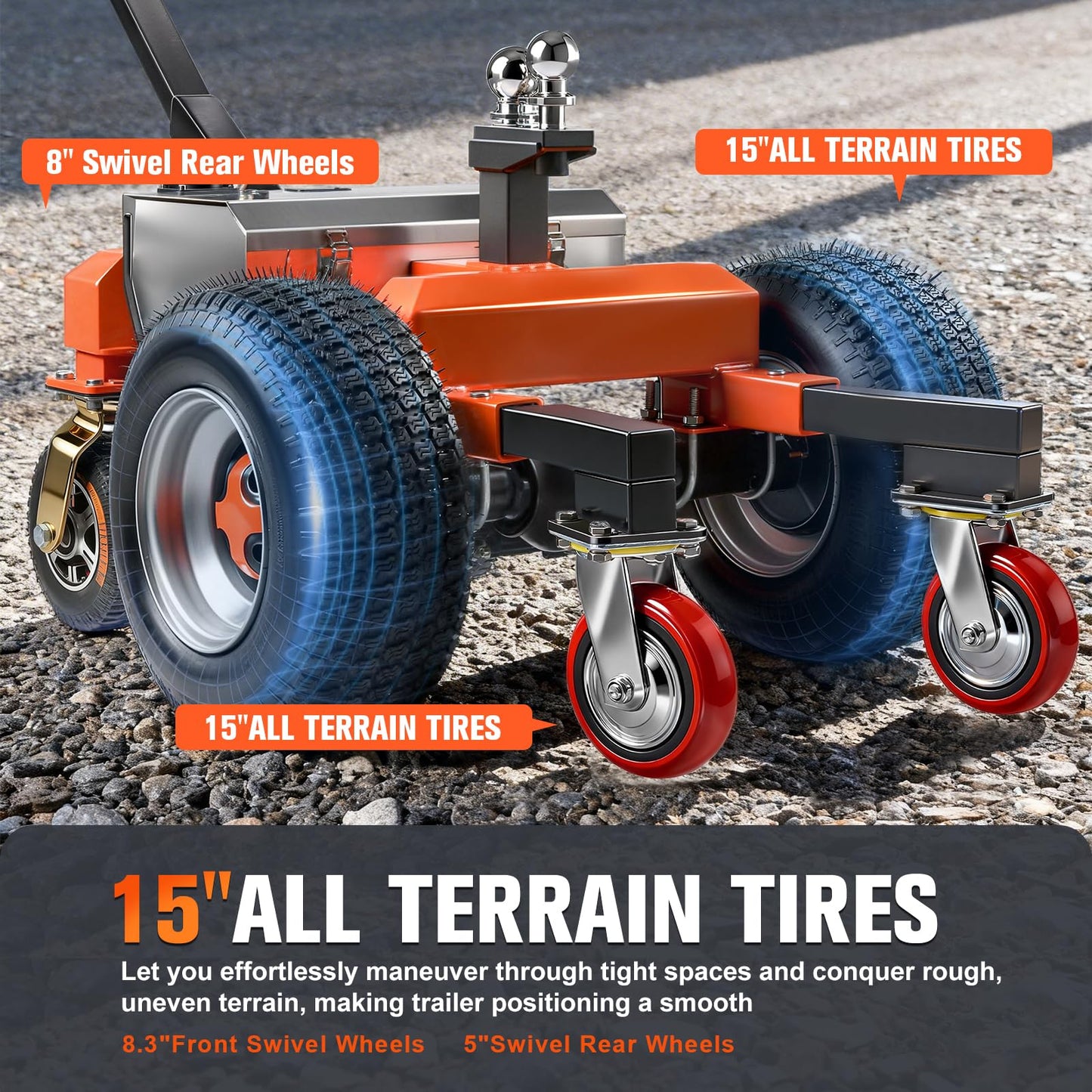 Ceridwen Electric Trailer Dolly 7500LBS Capacity 48V 12AH 800W, 6-Wheel Anti-Tipping Heavy Duty Steel with Dual Ball Hitch for RV Trailers (Orange)