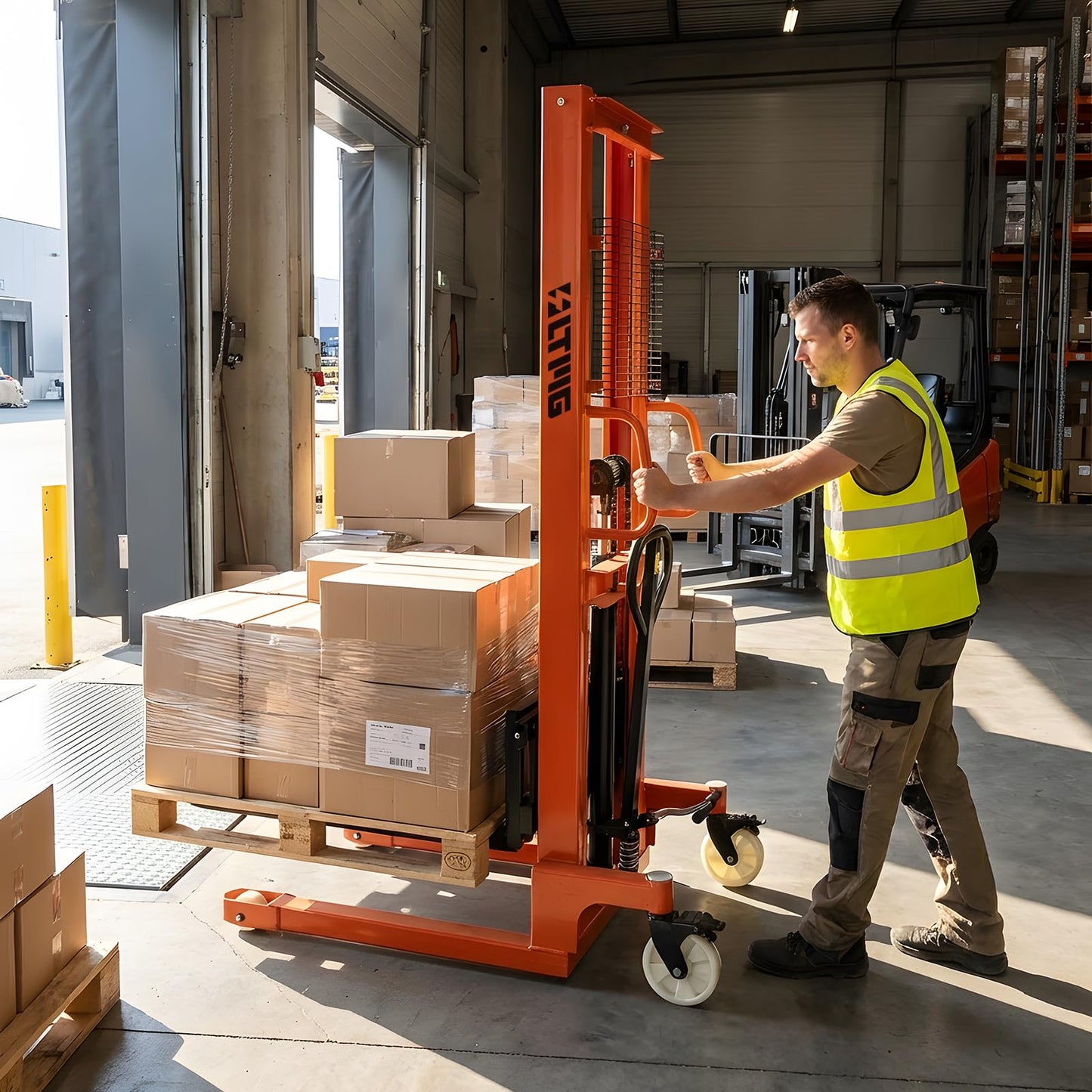 LTMG Manual Stacker Hand Pallet Forklift 2200 lbs Capacity Hydraulic Material Lift 62.99" Lift Height Multifunctional Pallet Truck Manual with Adjustable Forks