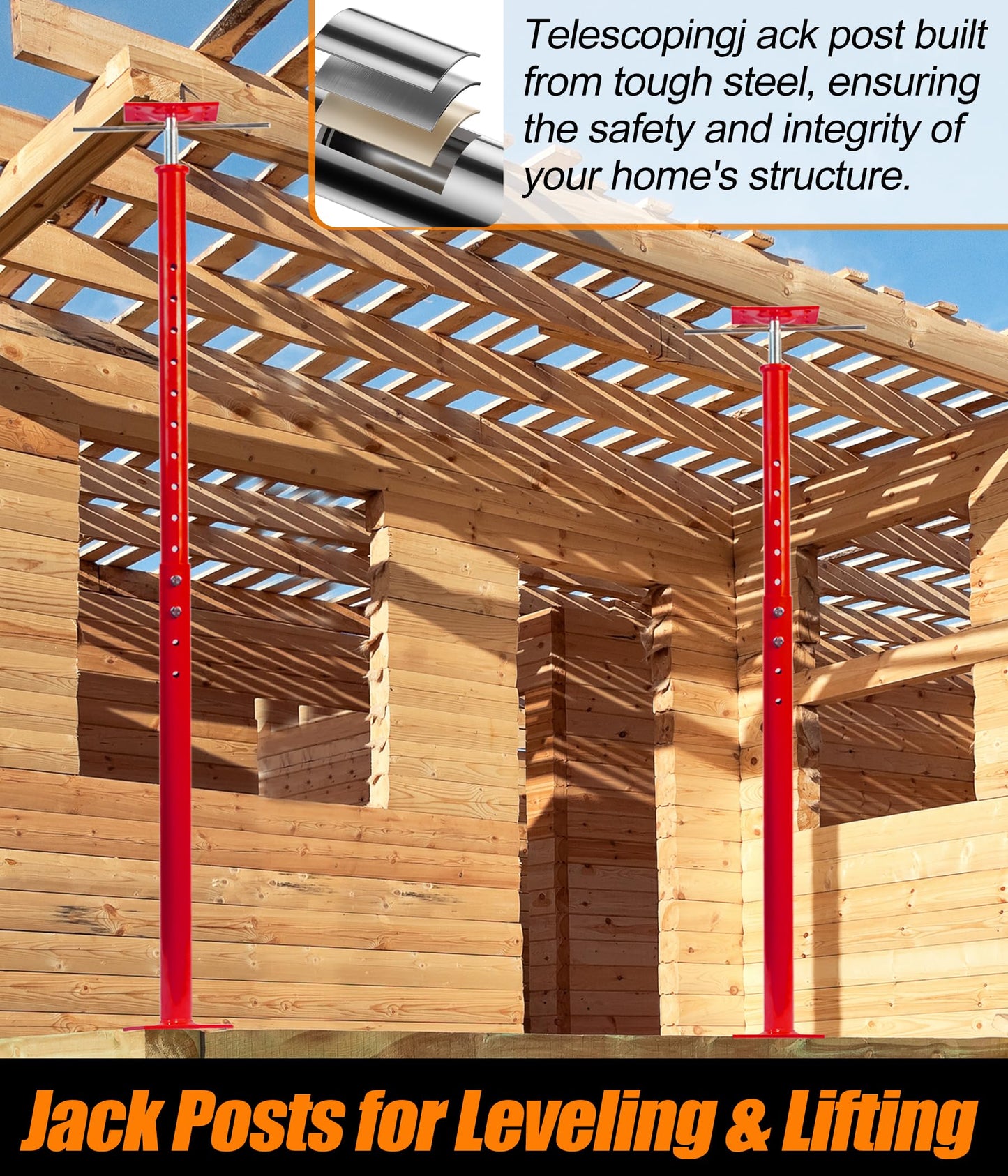 2 Pack Heavy Duty Floor Jack Post 31" to 63" Adjustable Support Pole Jack | 18,000 lbs Load Capacity | Basement Jack for Leveling, Foundation Repair, Crawl Space & Deck Support | Swivel Top Plate