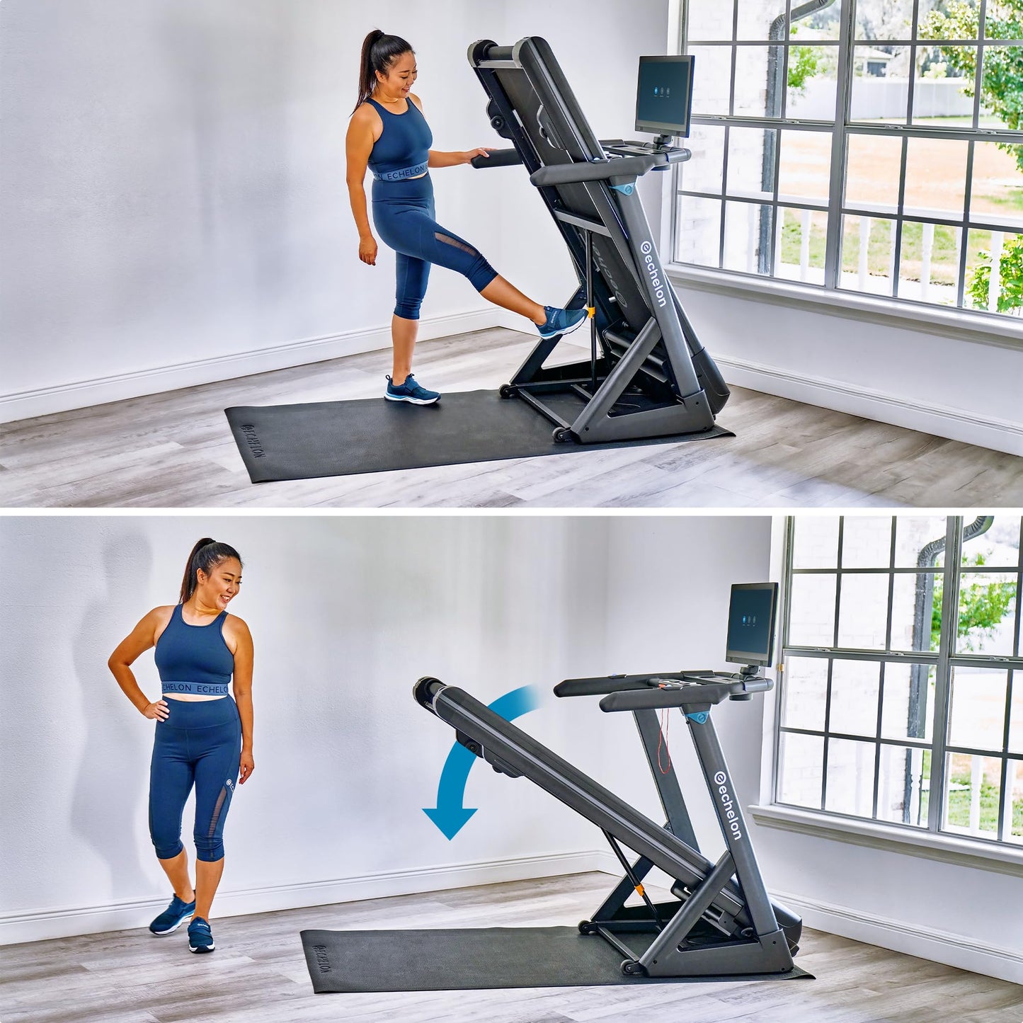 Echelon Stride 4S+22 Treadmill | 22” HD Touchscreen, 3.0 CHP Brushless Motor, 10% Incline, Foldable Home Gym, Heart Rate Sensors, Device Tray, Water Bottle Holders