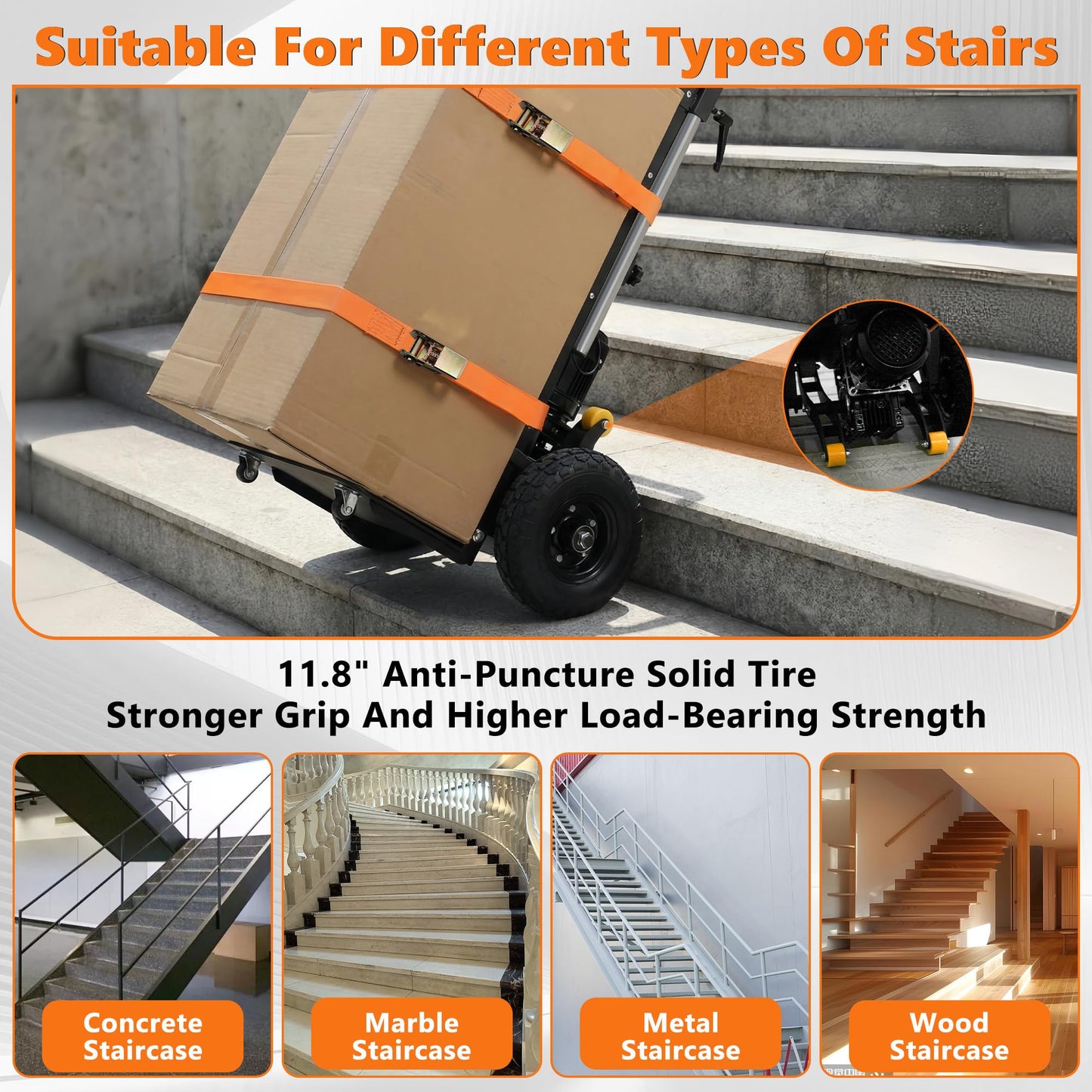 Electric Stair Climbing Dolly 1500W Heavy Duty Powered Stair Climber Hand Truck with 10" Anti-Slip Tires, Powered Stair Climbing Cart for Appliances, Furniture & Warehouse Moving (900 lbs Capacity)
