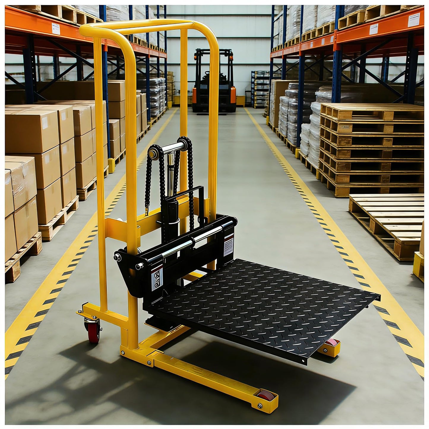 Hydraulic Material Lift Winch Stacker, Double-Support Pallet Truck, Capacity Pallet Truck Dolly, Manual Forklift Stakcer, 35" Max Lift w/ 3.6" Wheels 360° Swivel Casters, Adjustable Forks