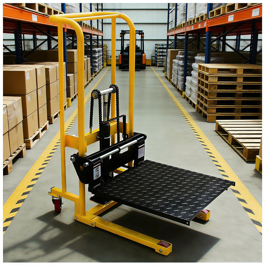 Hydraulic Material Lift Winch Stacker, Double-Support Pallet Truck, Capacity Pallet Truck Dolly, Manual Forklift Stakcer, 35" Max Lift w/ 3.6" Wheels 360° Swivel Casters, Adjustable Forks