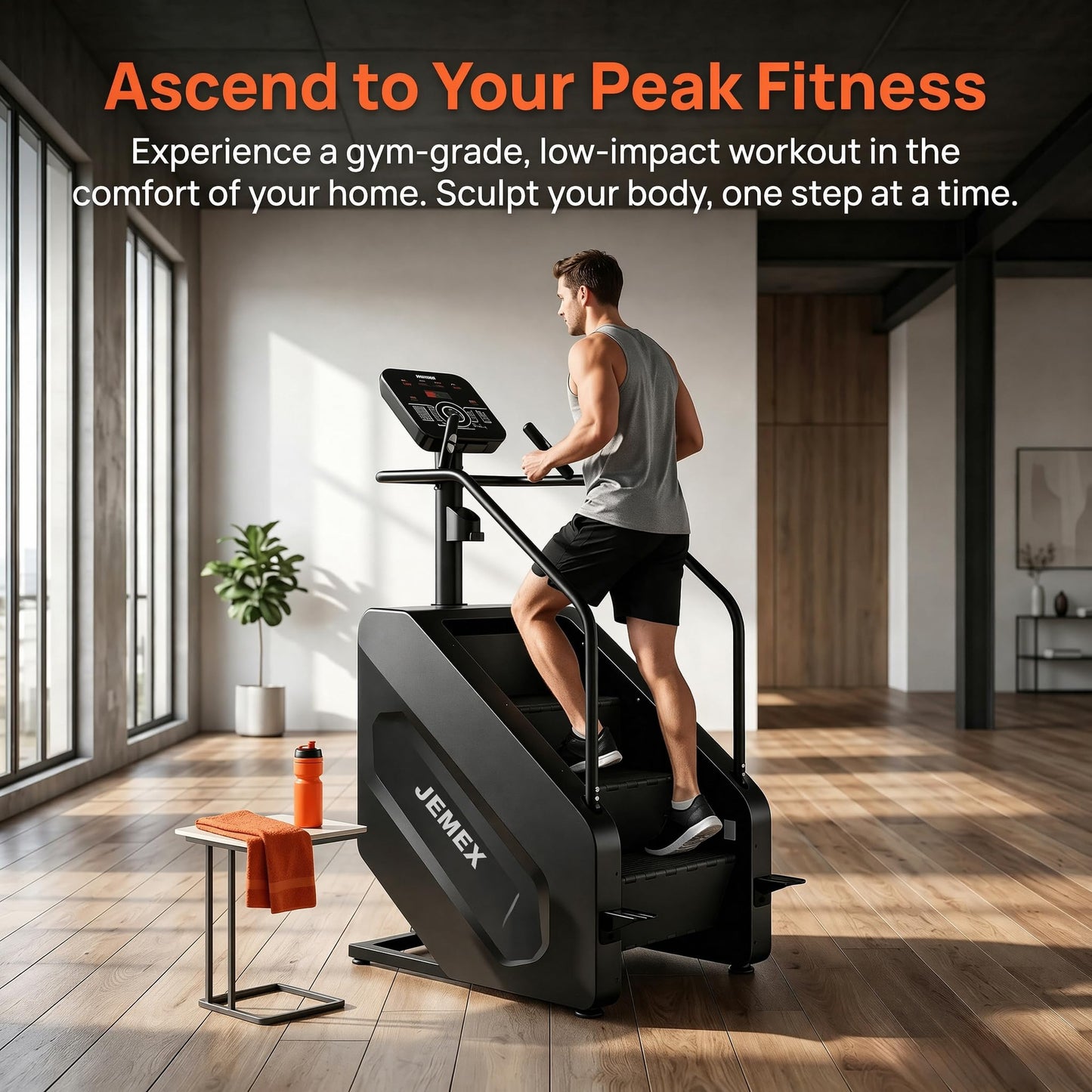 JEMEX Stair Stepper Machine, Heavy Duty Stair Climber with 15 Resistance Levels, Low Impact Cardio for Home Gym, Infrared Auto-Lock, LED or Standard Model, 375 lbs (Black, Standard Button)