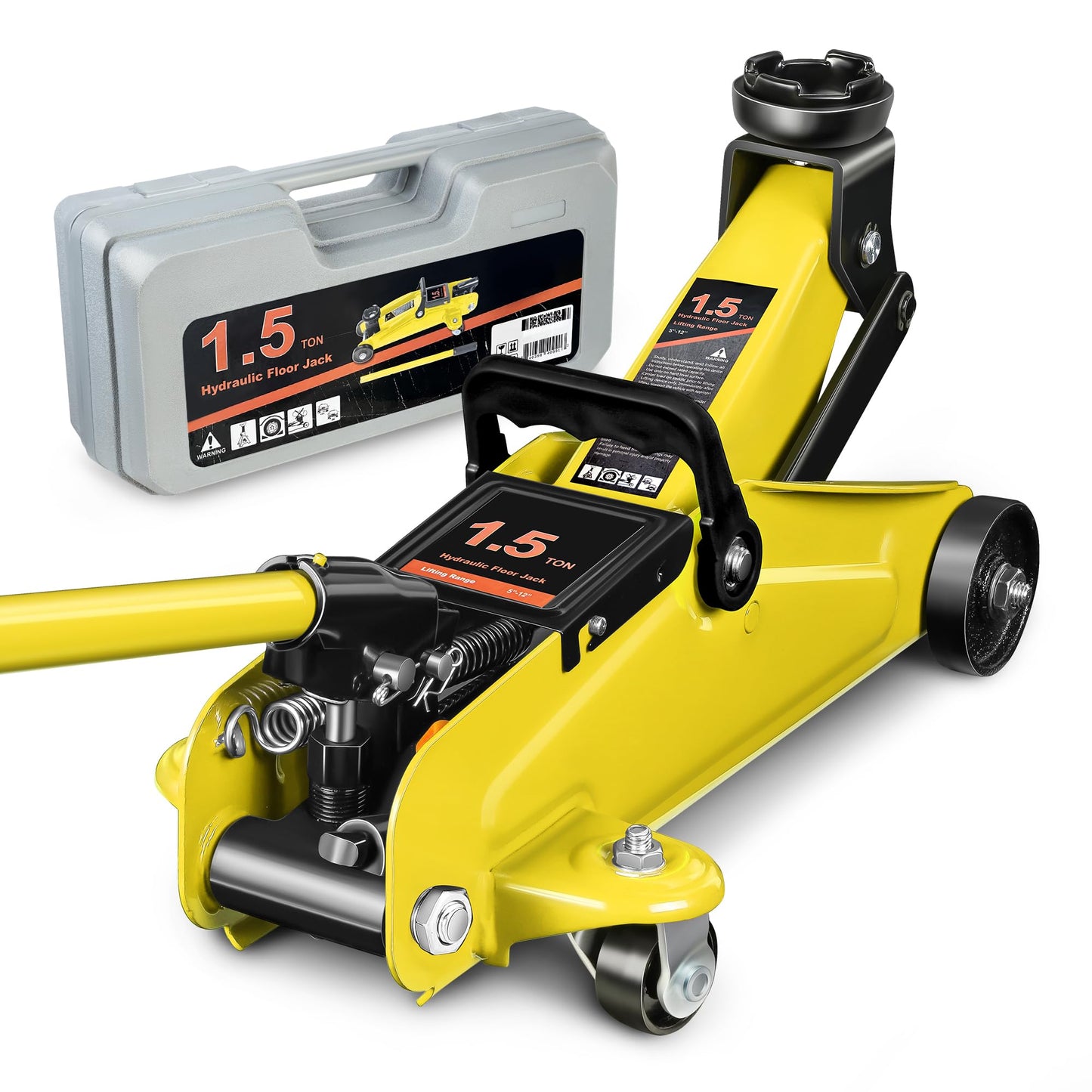 DNA Motoring Low Profile Hydraulic Trolley Service/Floor Jack, 1.5 Ton (3000 lbs) Capacity, Lifting Range 5.3"-12", Yellow, TOOLS-00326-YL