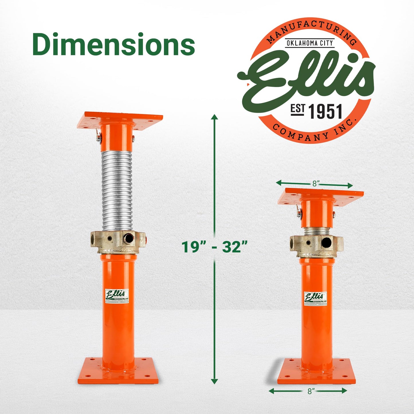 ELLIS Heavy-Duty Adjustable Steel Shore – Structural Support for Floor Leveling, Beams, and Concrete Reinforcement – 48,000 lb Safe Load Capacity – 19"-32" Adjustment