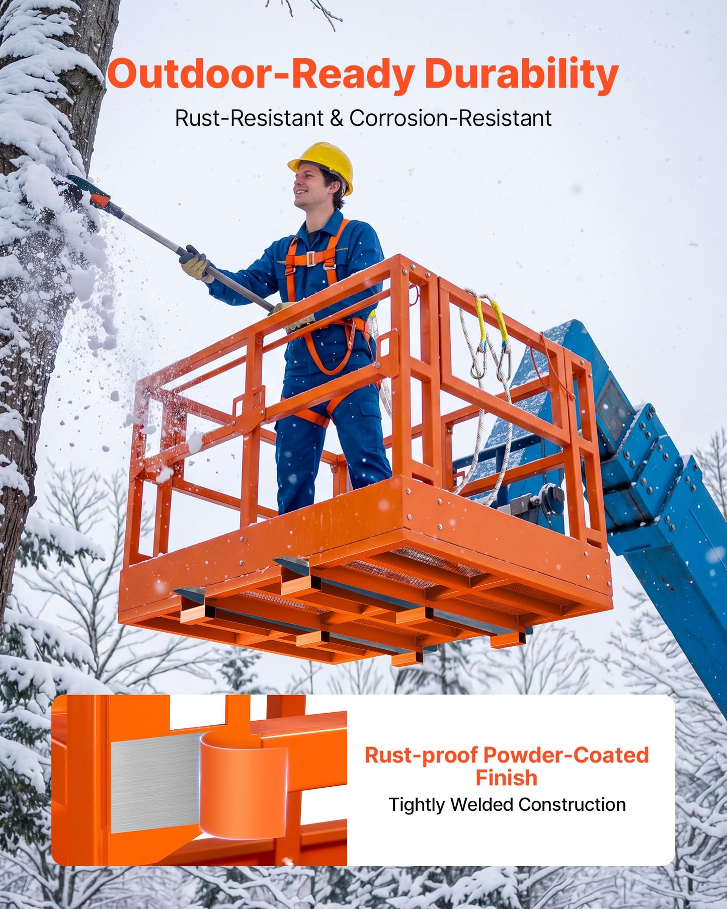 VEVOR Mesh Telehandler Work Platform, 48 x 71.5 Inch Man Safety Basket, 2000 lbs Capacity Forklift Telehandler Attachment, Safety Cage, Heavy Duty Carbon Steel, for Most Aerial Jobs Lifting Loader
