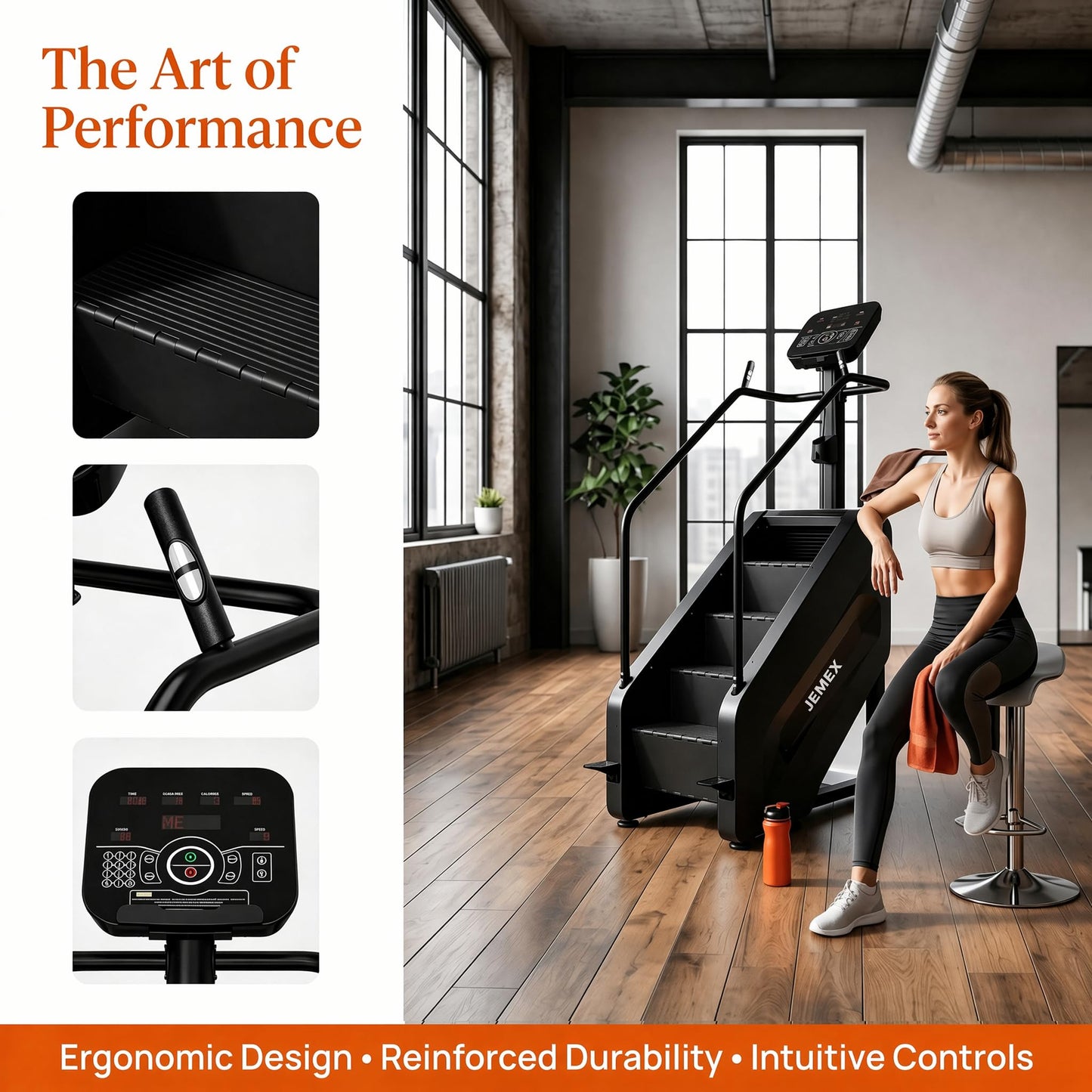 JEMEX Stair Stepper Machine, Heavy Duty Stair Climber with 15 Resistance Levels, Low Impact Cardio for Home Gym, Infrared Auto-Lock, LED or Standard Model, 375 lbs (Black, Standard Button)